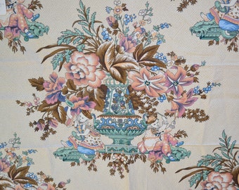 Vintage Schumacher Fabric - Chinoiserie Flower Urn and Musicians - Large Sample Panel 25" x 27" - Glazed Cotton Screen Print