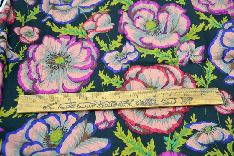 Rowan Fabric Banded Poppy Flowers on Black Cotton 26 - Etsy