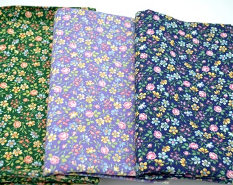 Vintage Fabric - Petite Roses and Wildflowers - CHOOSE Color - Cotton By the Half Yard