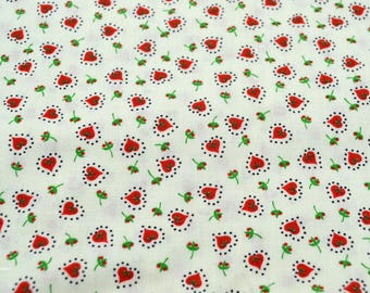 Vintage Fabric - Small Red Heart Shaped Flowers on Off White - Cotton By the Half Yard