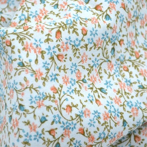 Vintage Fabric - Small Orange and Turquoise Vine Roses and Wildflowers on Pale Light Blue - Cotton 44&quot; x 17&quot; Long with Corner Cutout