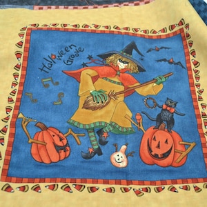 Vintage Halloween Fabric - Witches Black Cats Squares - Kogut SSI Cotton 44" x 47"L