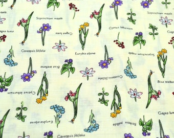 Vintage Marcus Bros Fabric - Flower Species and Their Names - Karen Jarrar Cotton 44" x 17"L