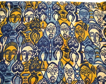 Tissu vintage - masques d'art africain - 54" de long x 46" de large