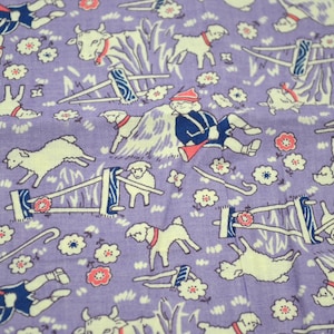 Tela vintage de Marcus Bros Rima infantil Little Boy Blue Lambs Cows on Lavender Rothermel Cotton By the Half Yard imagen 1