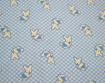 Vintage Marcus Bros Fabric - Little Bunny Rabbits on Blue - Rothermel Cotton 44" x 28 1/2"L
