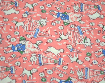 Vintage Marcus Bros Fabric - Nursery Rhyme Little Boy Blue Lambs Cows on Pink - Rothermel Cotton By the Half Yard