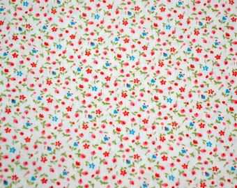 Vintage Fabric - Tiny Pink and Blue Daisy Flowers - Cotton By the Half Yard