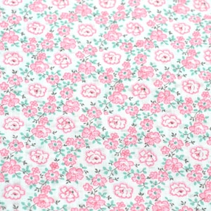 Vintage Fabric - Small Pink Flowers Roses on White - Subtle Seersucker By the Half Yard