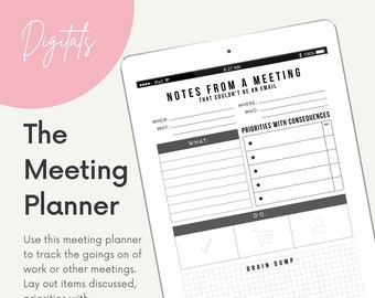 Digital/Printable Meeting Planner - ADHD Planner -  PDF File