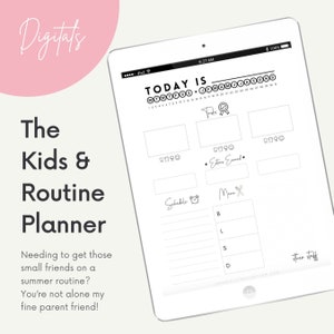 May include: A digital planner on a tablet screen with the text "TODAY IS" and a calendar grid. The planner includes sections for "Tasks", "Extras Earned", "Schedule", and "Menu".
