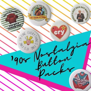 90S NOSTALGIA BUTTON PACKS Mystery and Collect them all image 1