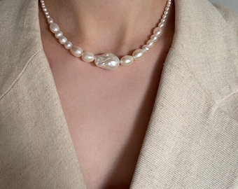 Graduating Baroque Centre Pearl Necklace | Freshwater Pearl Necklace | 14k Gold Filled | Handmade New Zealand