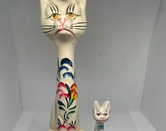 Lisbon Portugal: Cats from around the world. Set of two ceramic artisan painted cats from Lisbon Portugal (2001)