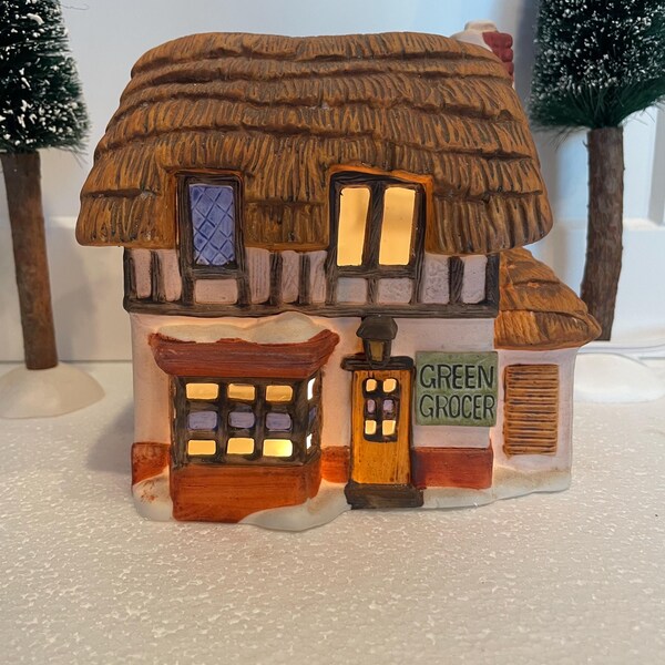Green Grocer -Vintage Department 56 - Lighted Hand Painted Porcelain Building -  Box Included, no light (1984)