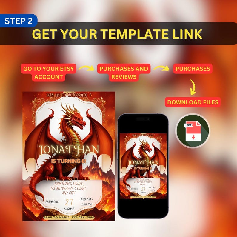Editable Red Dragon Birthday Invitation Card Editable Template, Fantasy ...