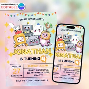 Convite de aniversário Lankybox, aniversário Lankybox, convite Lankybox, Lankybox para impressão, modelo Canva editável de 5 x 7 polegadas