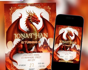 Red Dragon Birthday Invitation: Fantasy Jurassic Invite (Editable Template)
