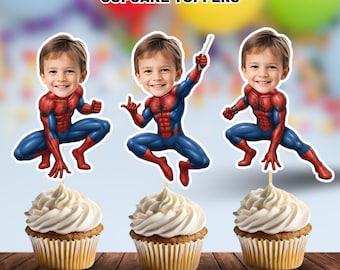 Adornos personalizados para cupcakes con la cara de Spidey - Descarga digital