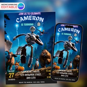 The Wild Robot Birthday Invitation, The Wild Robot Movie Ticket, The Wild Robot Party, The Wild Robot Digital Invitation, Robot Party Invite