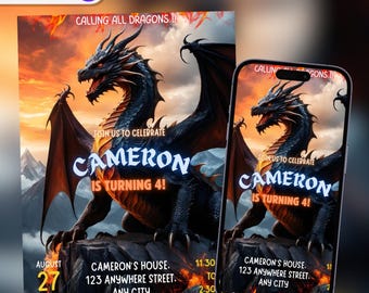 Editable Dragon Birthday Invitation Template (Digital Download)