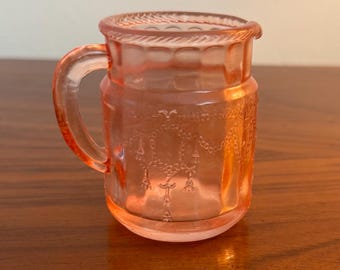 Miniature Pink Depression Glass Creamer Vintage Etched Floral Small Pitcher Cottagecore