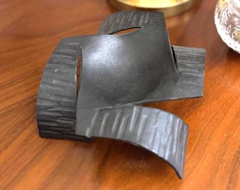 Vintage Black Brutalist Iron Metal Candle Holder Sculpture 1970s - Excellent Condition
