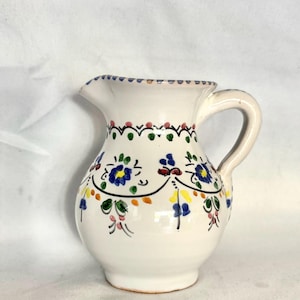Hand Painted Ceramic Pitcher: Sevilla Spain Floral Decor