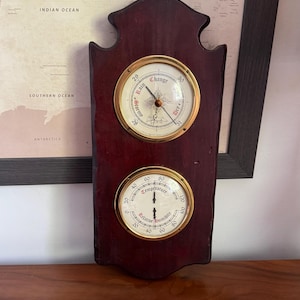 Vintage Airguide Wood & Brass Weather Station – Barometer and Thermometer – Nautical Maritime Style
