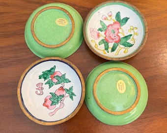 Vintage Cloisonné Schmuckschalen - 4-er Set, Blumendekor