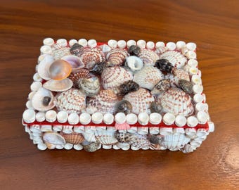Vintage Shell Jewelry or Trinket Box — Small 5” — Nautical Coastal Decor, Boho Beach Cottage
