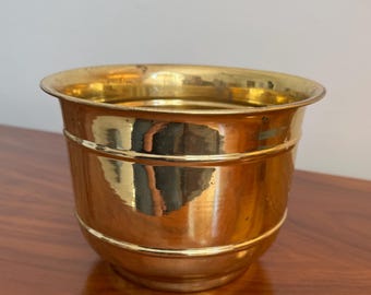 Vintage Polished Brass Planter or Cachepot Bowl - 5” tall x 8” diameter