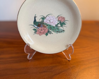 Vintage Japanese Ceramic Plate – Peacock & Peony, Hand-Painted, Elegant Display Dish