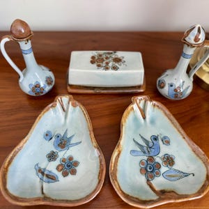 Vintage 5-piece Set Ken Edwards Tonala El Palomar Mexican Folk Pottery Signed