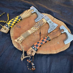 Viking Throwing Axe Set: Engraved Norse Cosplay Axes with Wood Handles