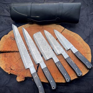 Custom Damascus Knife Set Laser Engraved Kitchen Knives Personalized Handmade Stainless Steel Knife Set Gift for Chef Professional Cooking