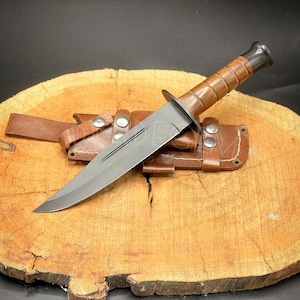 Handmade Bowie Knife: 440c Stainless Steel, Leather Sheath, Movie Replica