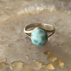 Oval Larimar Ring, 925 Sterling Silver Size 8.25, Calming Stone, Handmade Larimar Gemstone Jewelry, Boho Ring, Statement Ring, Gift for Her