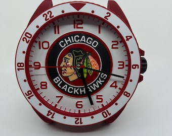 Chicago Blackhawk’s  Desk Clock – Hockey Wall Clock – Chicago Blackhawks Gift – NHL Team Decor for Home & Office – Hockey Lover Fan Gift