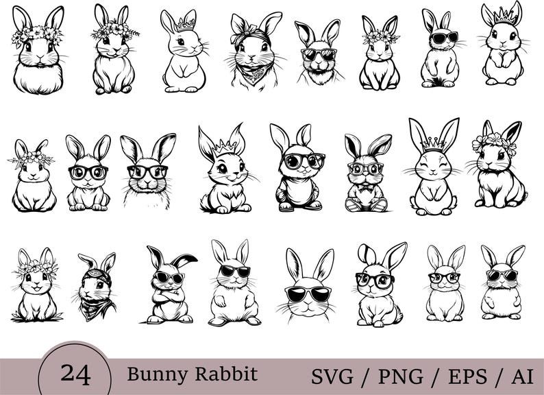 Cute Bunny SVG Bundle | Rabbit Clipart | Digital Download | Includes ...
