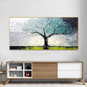 Hand-Painted Abstract Oil Painting, Abstract Tree, Modern Minimalist Wall Art for Living Room, Entryway, Dining Room