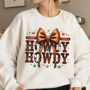 Western Cowgirl Howdy png, Brown Leather Bow png, Western Mama Design, Western Sublimation Shirt Design, Cowgirl Png, Coquette Cowgirl png