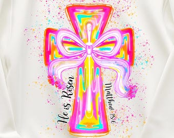 He Is Risen Easter PNG: Cross with Bow, Brushstroke Design (Digital Download)