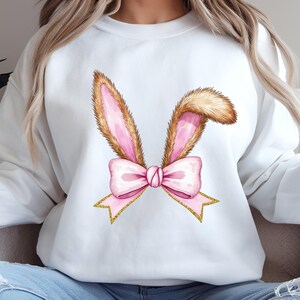Bunny PNG, Coquette Easter, Brown Bunny Ears, Watercolor Easter Bunny, Clipart, Easter Sublimation, Happy Easter PNG, Bow Aesthetic, Preppy