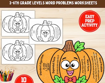 Fall Math Pumpkin Craft | 5 Digit Addition & Place Value Activity | Expanded Form, Word Form  Word Problems | 3rd-6th Grade Math