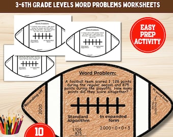 Football Math Word Problems | Multi-Digit Addition Worksheets (PDF)