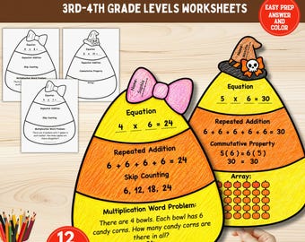 Halloween Multiplication Craft | Candy Corn Math Activity | Digital Download)