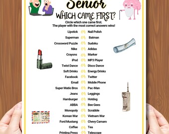 Which Came First Senior Trivia Game, Memory Activity (Printable Download