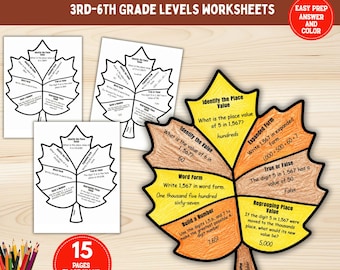 Fall Place Value Math Worksheets | Autumn Leaf Coloring Activity (Printable)