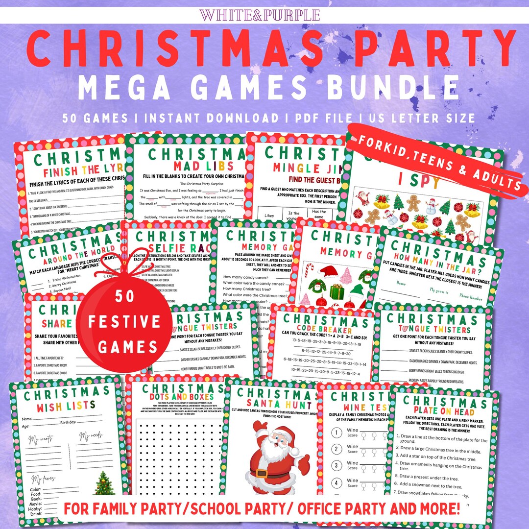 50 Christmas Party Games Bundle | Family, Classroom (PDF) - Etsy